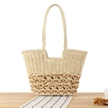 Borsa tote bicolore in corda di carta intrecciata con motivo traforato per mare e relax - Beige