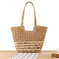Grande borsa da spiaggia in corda di carta kaki con dettagli all'uncinetto crema - Cammello