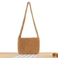 Handmade crochet cotton rope shoulder bag in khaki beige with woven texture - Camel