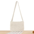 Handcrafted cream white cotton rope woven shoulder bag in a minimalist square design - Off White