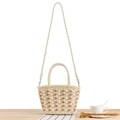 Borsa tote in paglia intrecciata a mano con motivi geometrici e tracolla rimovibile - Stile Tracolla Piccola / Beige