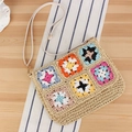Handgefertigte Häkel-Umhängetasche mit bunten Blumenmustern und beigem Gurt - Beige (Mit Deckel)