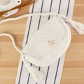 Sac à bandoulière blanc en corde de coton tressé avec pompon et bouton en bois chic - Blanc