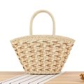 Grande borsa tote intrecciata con motivo a onde beige e marrone per vacanze al mare - Beige