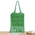 Sac bohème en coton vert tressé avec motifs ajourés et longues franges de style - Vert