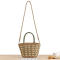 Borsa tote in paglia intrecciata verde e beige con manici tondi e tracolla - Stile Tracolla Piccola / Verde Militare