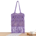 Sac fourre-tout bohème en coton violet tressé main avec franges et doublure interne - Violet