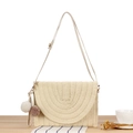 Handmade woven paper rope crossbody bag in cream white with decorative pompom charms - Beige (With Pom-poms)