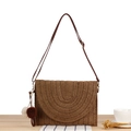 Minimalist handwoven paper rope shoulder bag in dark brown with fuzzy pompom charms - Dark Brown (With Pom-poms)