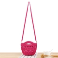 Rosarote handgehäkelte Mini-Eimertasche mit Blumenmuster und Crossbody-Gurt - Rosarot