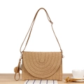Handmade woven paper rope crossbody beach bag in natural tan with pompom charms - Camel (With Pom-poms)