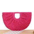 Handmade woven crescent bag in vibrant flamingo pink finish for summer beach styling - Rose Red