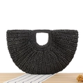 Handmade black woven crescent bag with integrated round handle in bohemian style - Black