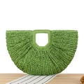 Handmade green woven crescent handbag with textured bohemian fiber pattern for summer - Green