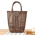 Sac fourre-tout tissé marron foncé métallisé avec doubles anses pour usage quotidien - Grand / Café