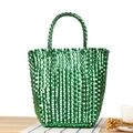 Sac cabas tressé vert néon éclatant au lustre métallique pour les vacances à la plage - Grand / Vert