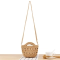 Sac seau beige tissé à la main avec poignées circulaires et bandoulière amovible - Chameau
