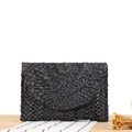 Minimalist black handmade corn husk woven clutch bag for beach and casual summer holidays - Black
