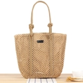 Handgewebte Strohtasche in Natur-Khaki mit dicken Seilgriffen für den Strandurlaub - Kamel + Braune Träger