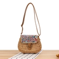 Bolso bandolera de cuerda de papel tejida en marrón claro con cuentas de colores - Camel