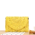 Handmade corn husk woven straw clutch bag in vibrant lemon yellow for summer beach vacation - Yellow