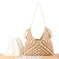 Bolso tote de ganchillo hecho a mano tejido en beige y marrón con bolsa interior de lona - Camel (Con Bolsa Interior)