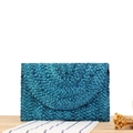 Peacock blue corn husk woven envelope clutch bag for beach vacation and casual style - Blue