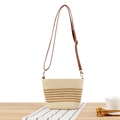 Woven summer bag with brown stripes and adjustable leather shoulder strap in beige - Beige (Brown Stripes)