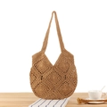 Grand sac fourre-tout en crochet beige à fleurs pour vacances à la plage et port épaule - Camel