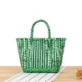 Borsa tote intrecciata verde brillante metallizzato con manici tondi per bambini in stile - Verde (Piccolo)
