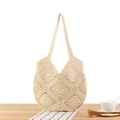 Sac à bandoulière en maille crochetée beige avec sangle tissée pour la plage - Beige