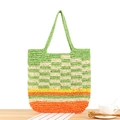 Handgefertigte gewebte Tragetasche mit buntem Patchwork-Muster in Grün, Gelb und Orange - Grün