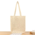 Minimalistische beige gehaakte schoudertas met fijn geweven patroon en dubbele hengsels - Broken Wit