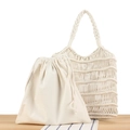Bolso tote de macramé de algodón blanco hecho a mano con bolsa interior de lona - Blanco (Con Forro Blanco)