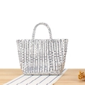 Borsa tote intrecciata argento con finitura metallica e manici spessi stile minimal - Argento (Piccolo)