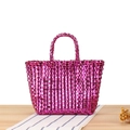 Mini sac cabas tissé rose métallisé pour enfants avec finition brillante et anses - Rose Rouge (Petit)