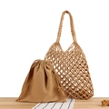 Bolso de hombro de algodón tejido en marrón natural con bolsa interior de lona a juego - Camel Con Forro Camel