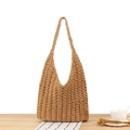 Schicke gehäkelte Baumwolltasche in Naturbeige mit Lochmuster für den Sommerurlaub - Camel
