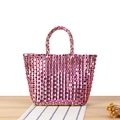 Mini sac cabas tressé métallique rose et doré pour filles avec texture brillante - Rose Doré (Petit)
