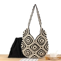 Sac fourre-tout tissé main avec motifs géométriques noirs et blancs et pochette interne - Losange Noir et Blanc Avec Sac Intérieur Noir
