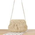 Borsa a tracolla in corda di carta intrecciata beige con catena dorata e chiusura a scatto - Beige