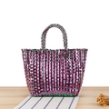 Sac fourre-tout tissé métallisé rose et vert avec motif à damier élégant - Rose Vert (Petit)