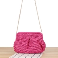 Borsa rosa intrecciata in corda di carta con tracolla a catena dorata per vacanze - Rosa Rosso