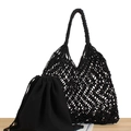 Handmade black woven tote bag with matching canvas drawstring inner pouch for daily use - Black with Black Liner