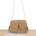 Borsa a nuvola in corda di carta intrecciata kaki con catena dorata per vacanze estive - Cammello