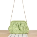 Borsa a tracolla verde chiaro in corda di carta intrecciata con catena dorata per l'estate - verde chiaro