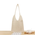 Schicke beige Häkel-Tragetasche aus Baumwolle mit geometrischem Lochmuster für den Strand - Gebrochenes Weiß