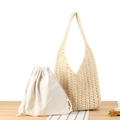 Minimalistische gewebte Baumwoll-Schultertasche in Cremeweiß mit Segeltuch-Innenbeutel - Cremeweiß (Mit Weißem Innenfutter)