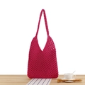 Sac cabas ajouré en corde de coton rose fuchsia pour la plage et les loisirs d'été - Rose rouge