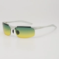 Modern white semi-rimless polarized sports sunglasses with yellow-green gradient lenses - White Frame Yellow Green Lens
